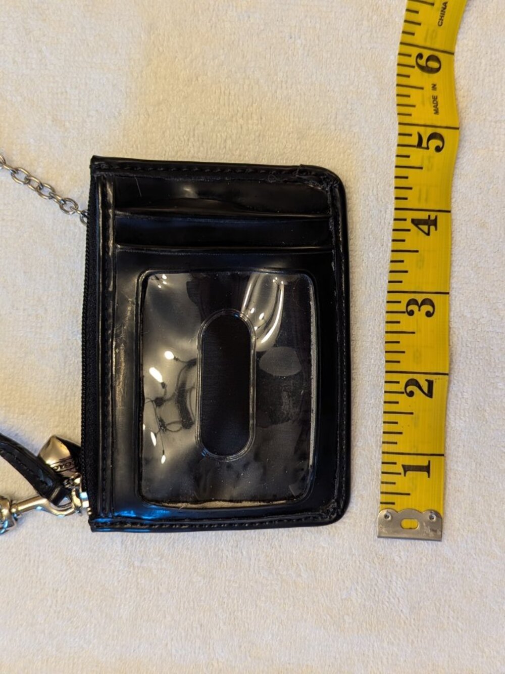 Coach card case with keychain and wrist strap - Black Patent - Picture 2 of 3